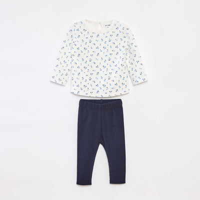 Ensemble t-shirt à manches longues + legging - 2 pièces BLANC