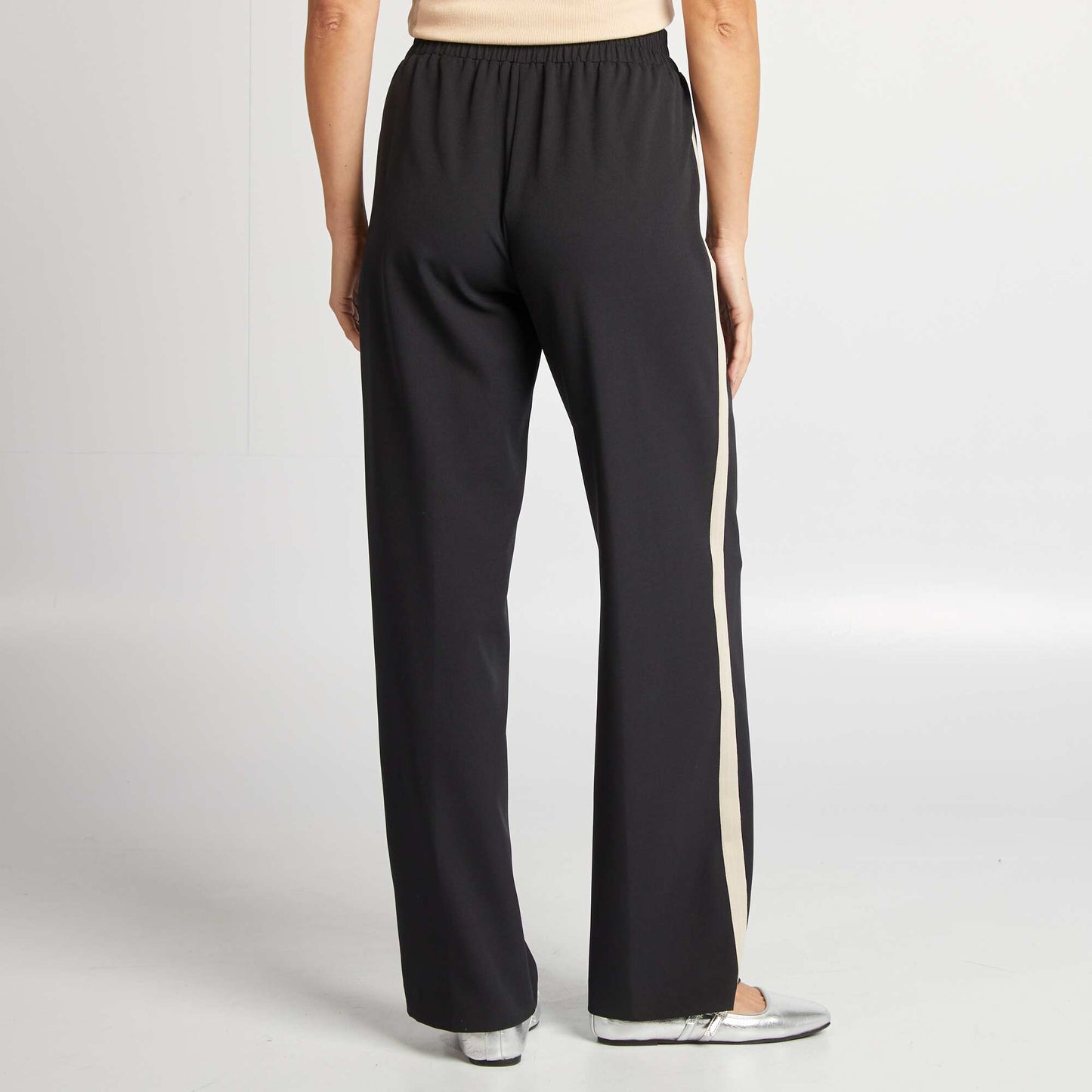 Pantalon large taille haute avec bandes contrastantes NOIR