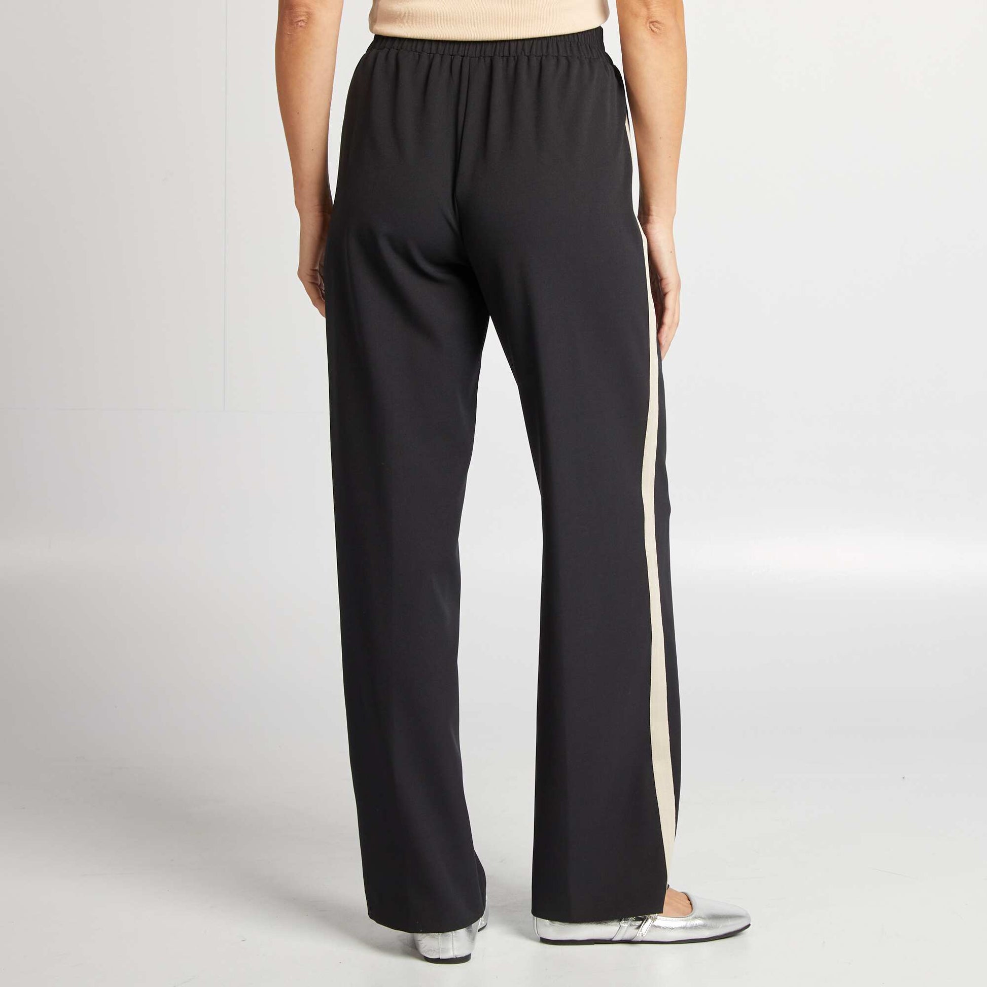 Pantalon large taille haute avec bandes contrastantes NOIR