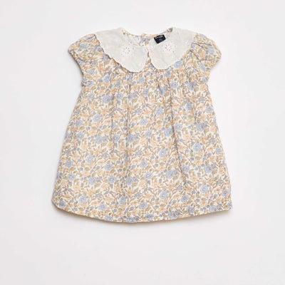 Robe en gaze de coton avec col claudine BLANC
