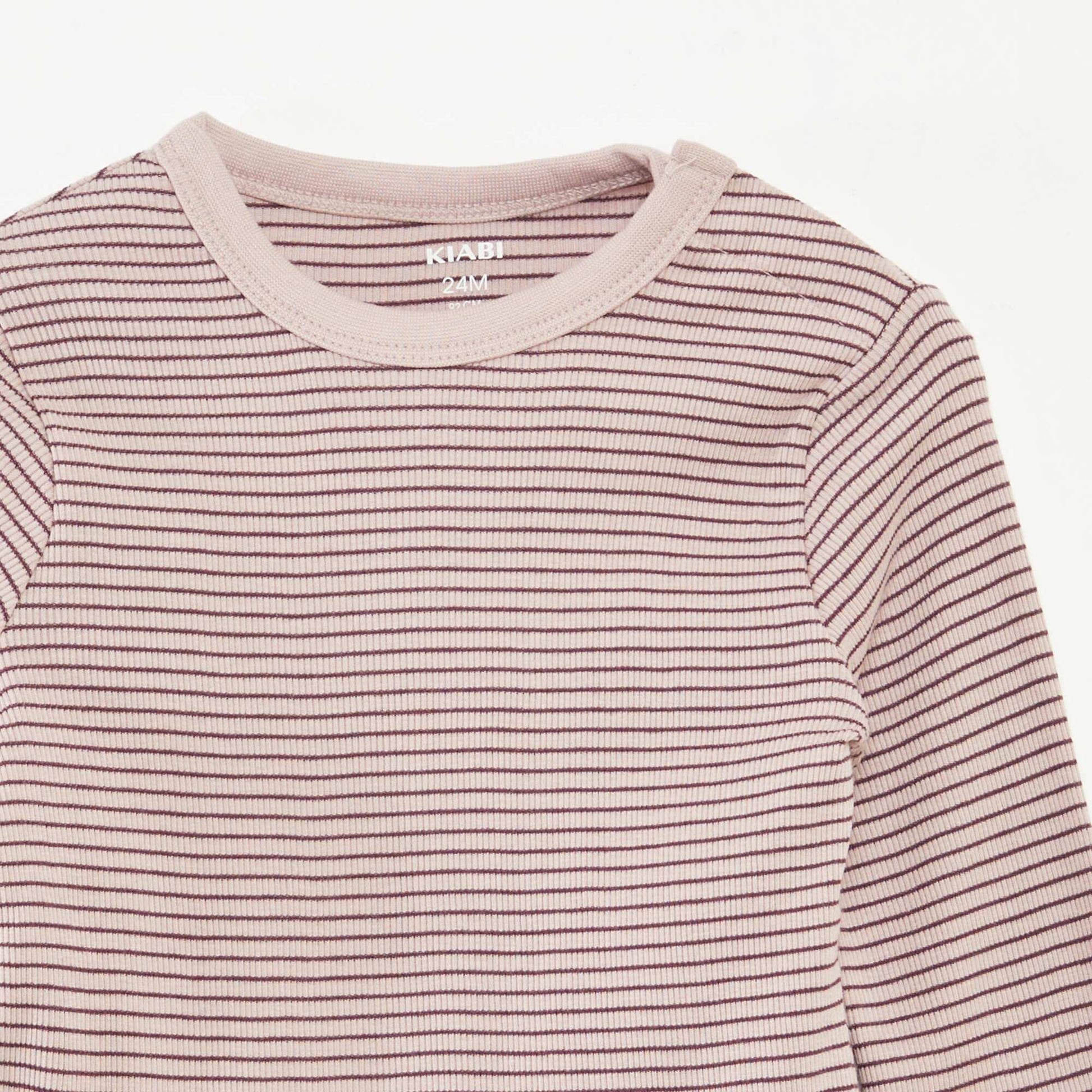 Ensemble de pyjama long t-shirt + pantalon à rayures - 2 pièces VIOLET