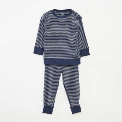 Ensemble de pyjama long t-shirt + pantalon à rayures - 2 pièces BLEU