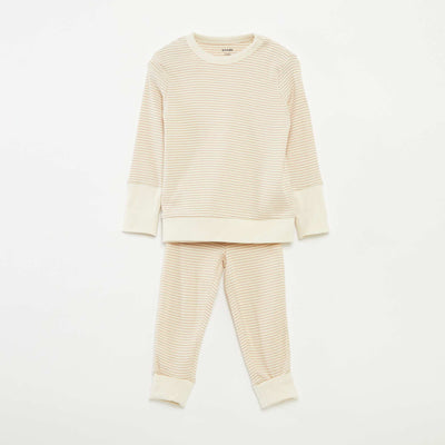 Ensemble de pyjama long t-shirt + pantalon à rayures - 2 pièces BEIGE