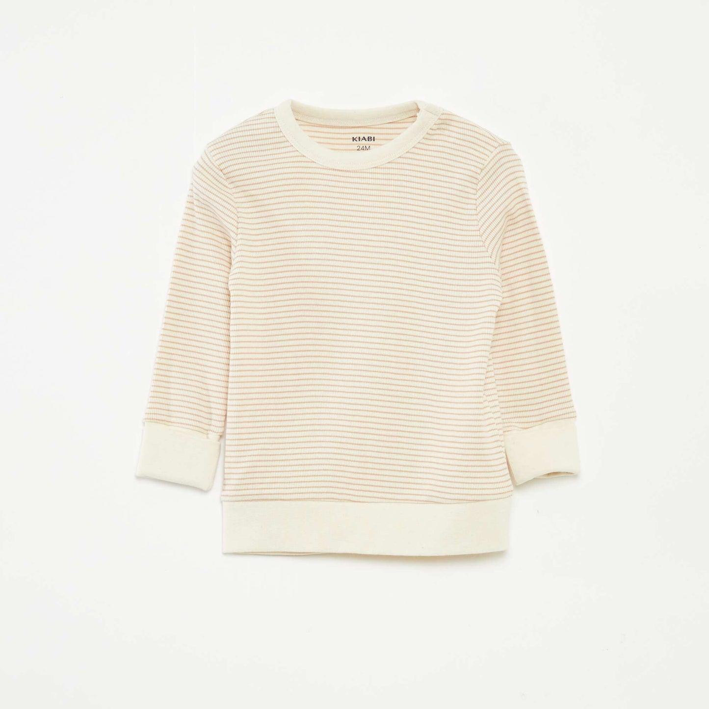 Ensemble de pyjama long t-shirt + pantalon à rayures - 2 pièces BEIGE