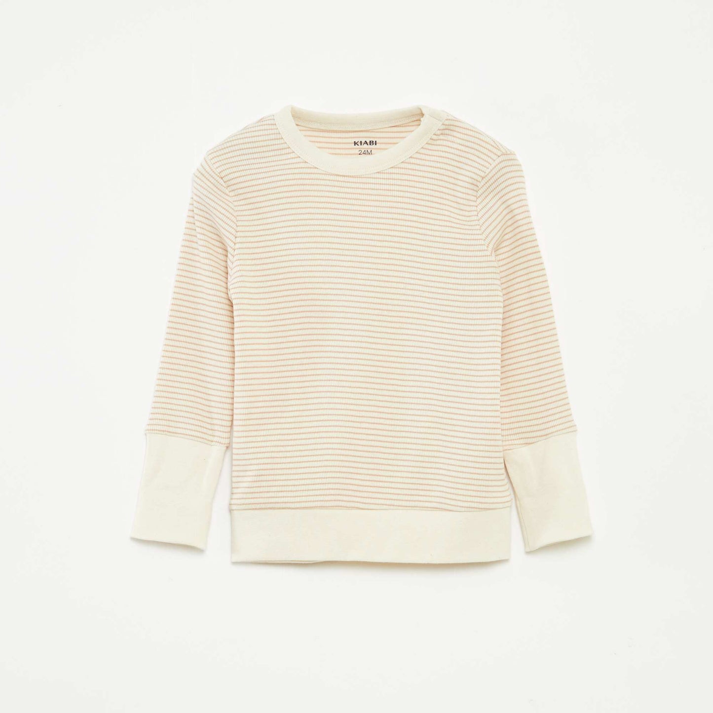 Ensemble de pyjama long t-shirt + pantalon à rayures - 2 pièces BEIGE