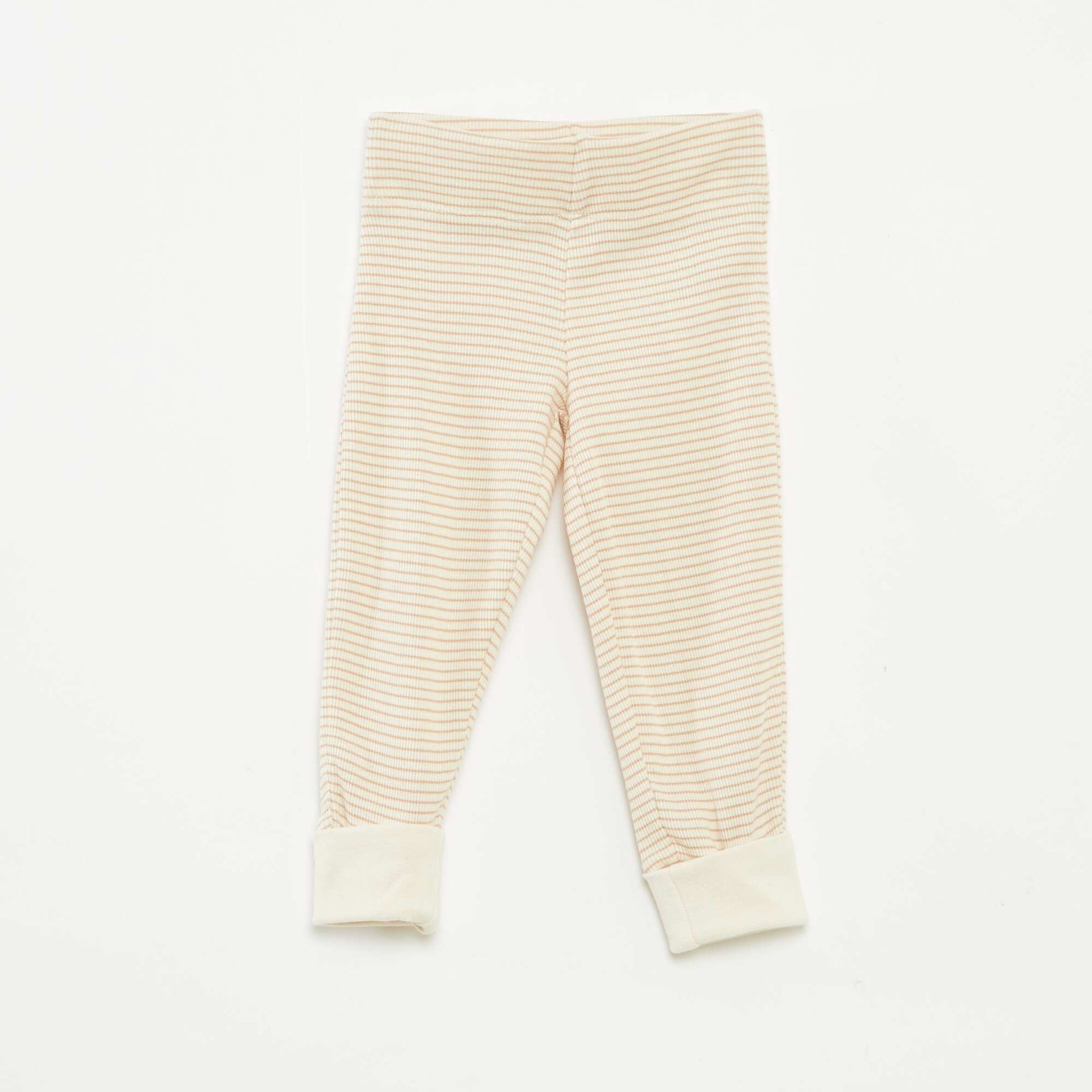 Ensemble de pyjama long t-shirt + pantalon à rayures - 2 pièces BEIGE