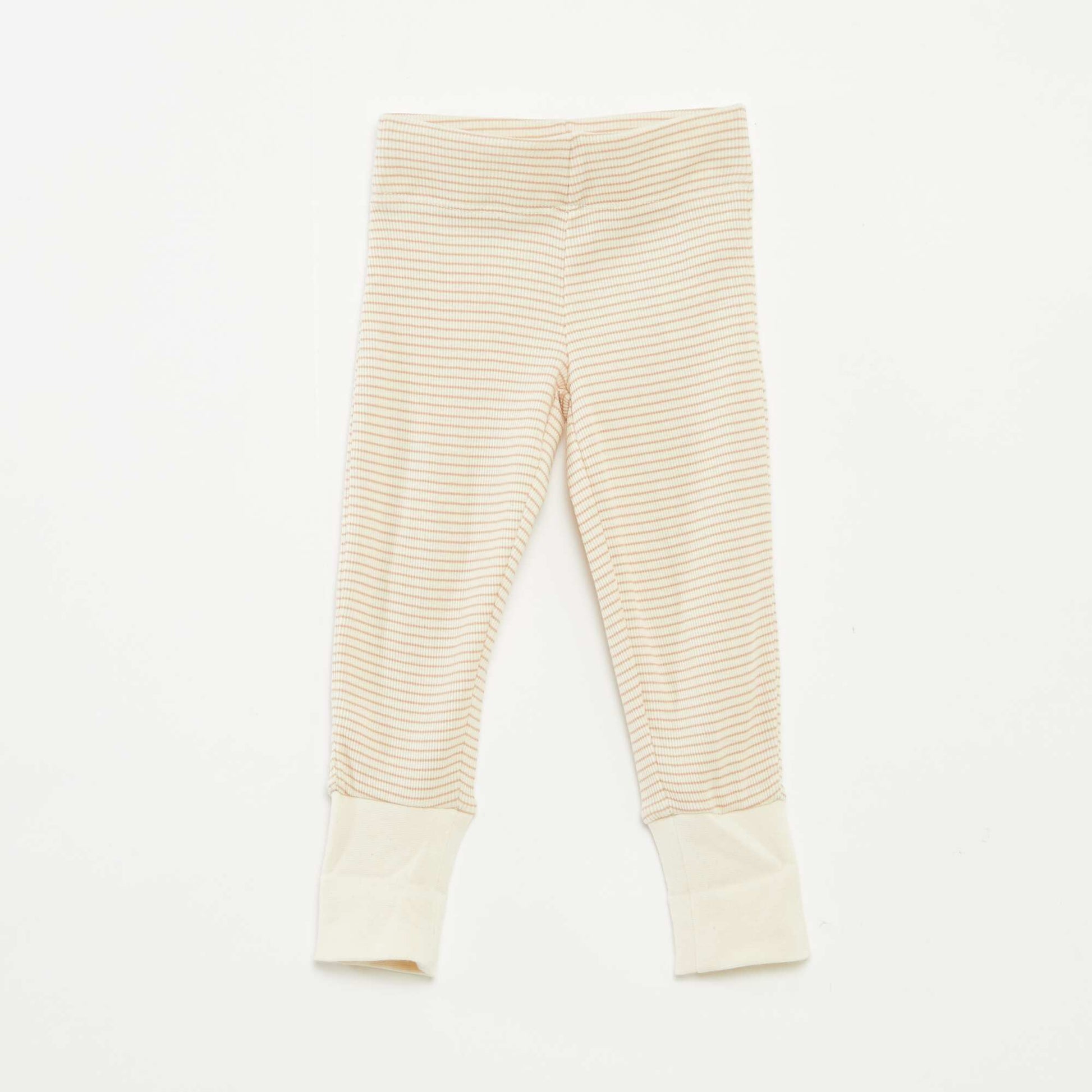 Ensemble de pyjama long t-shirt + pantalon à rayures - 2 pièces BEIGE