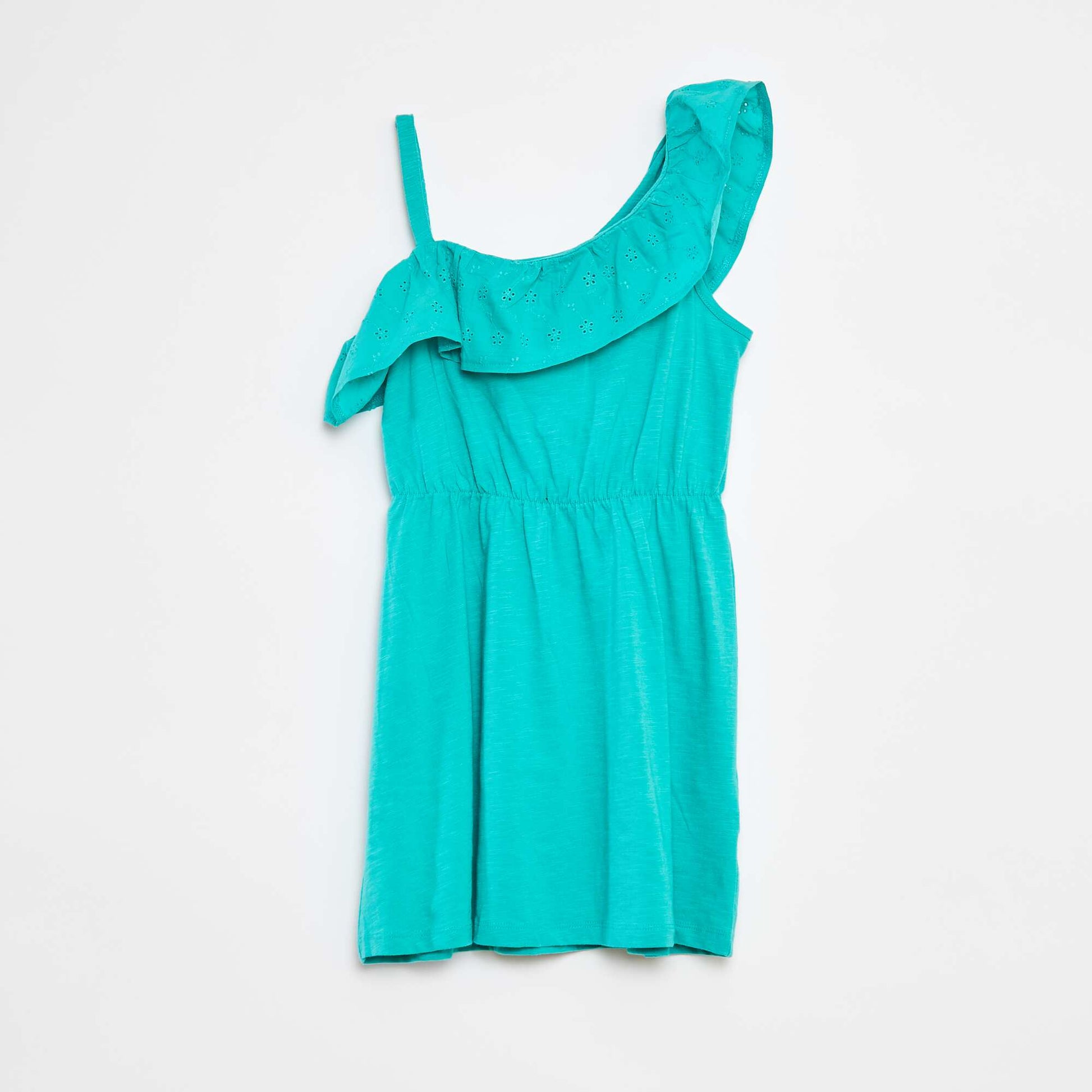Robe avec épaule dénudée et broderies anglaises VERT