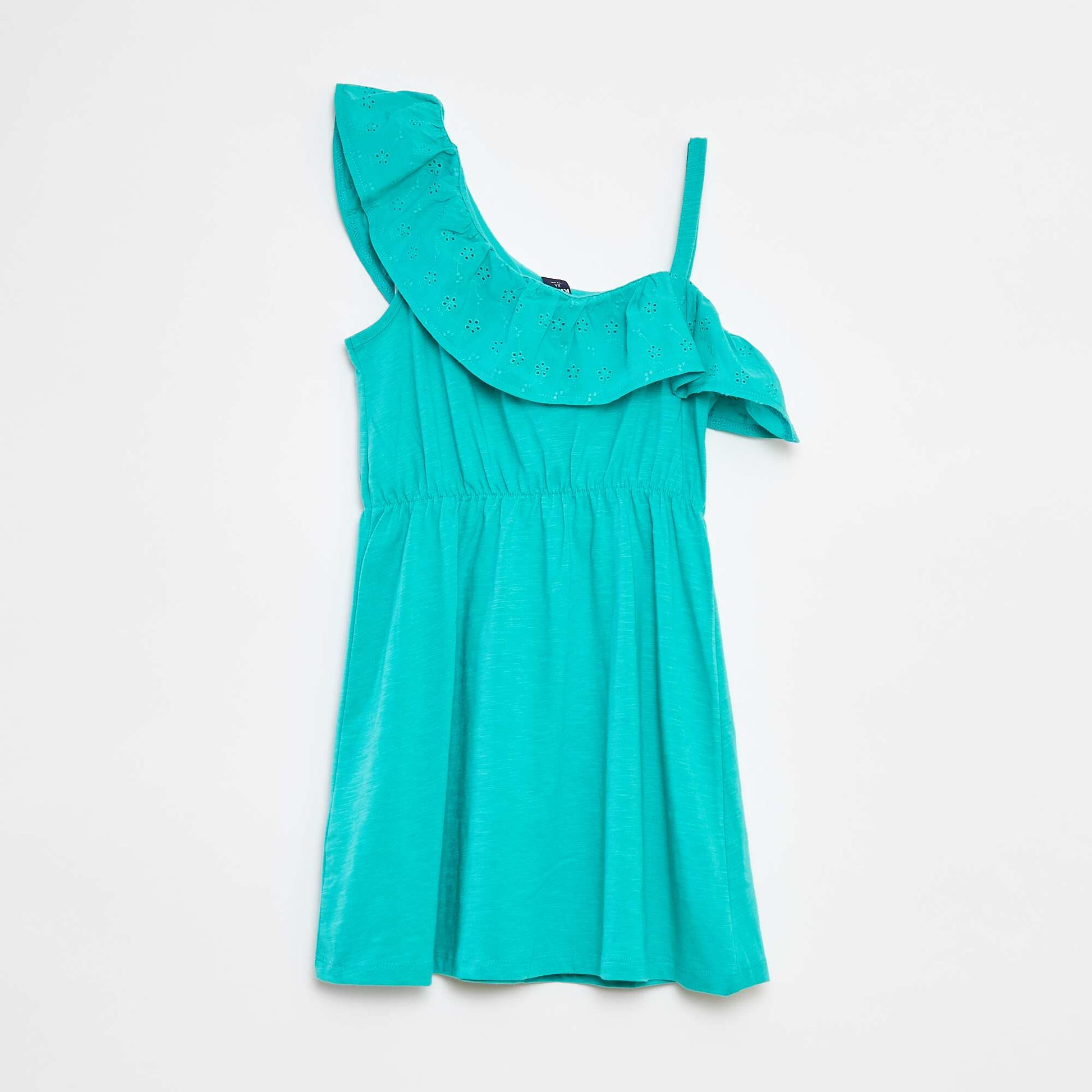 Robe avec épaule dénudée et broderies anglaises VERT