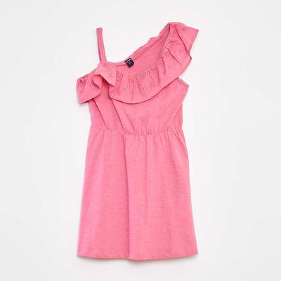 Robe avec épaule dénudée et broderies anglaises ROSE