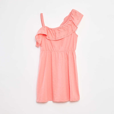 Robe avec épaule dénudée et broderies anglaises ROSE