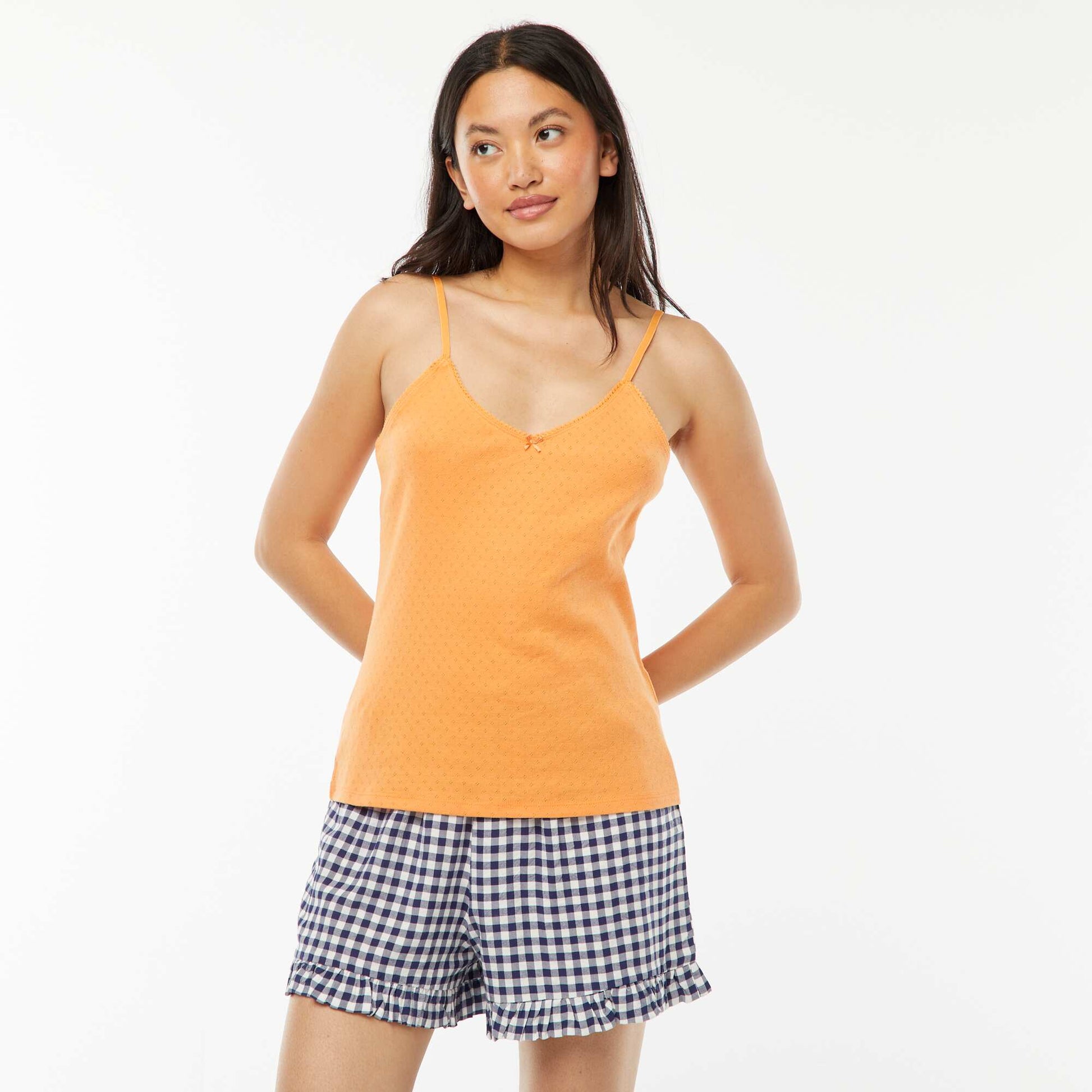 Short de pyjama vichy et base volantée BLEU