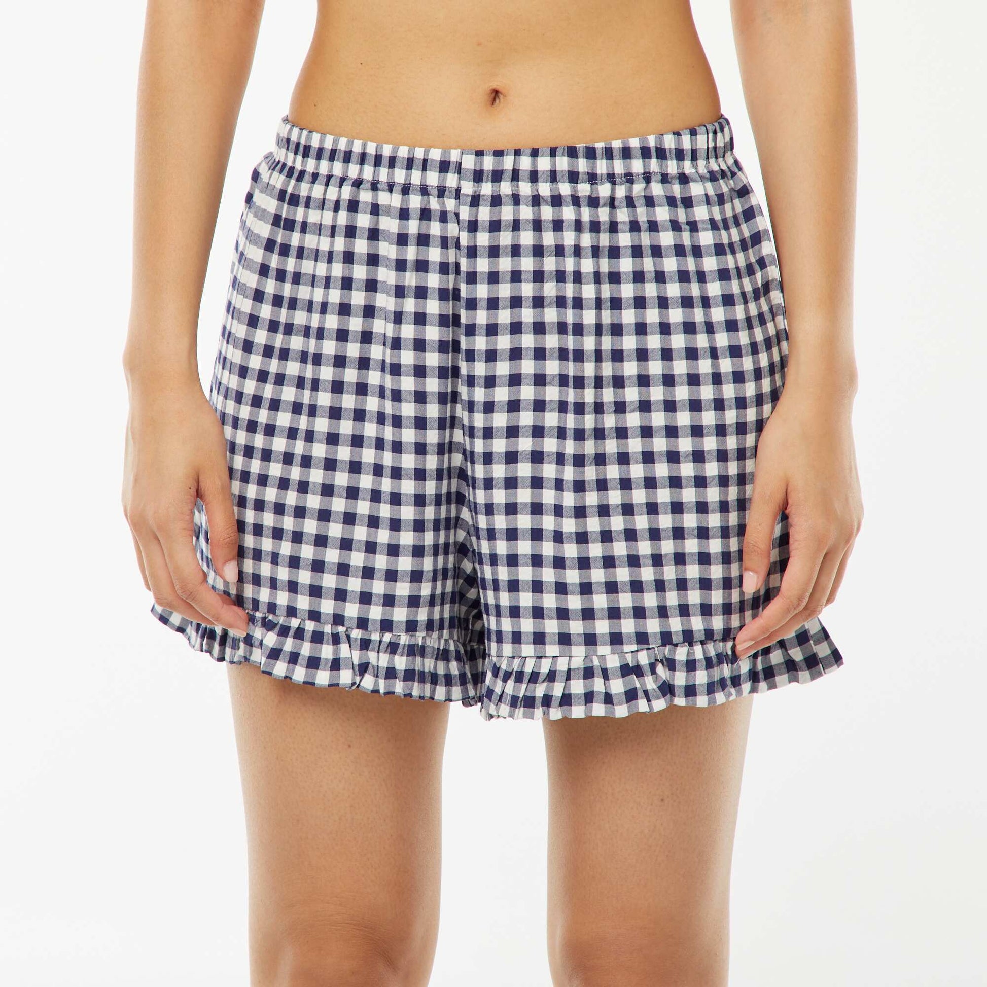 Short de pyjama vichy et base volantée BLEU