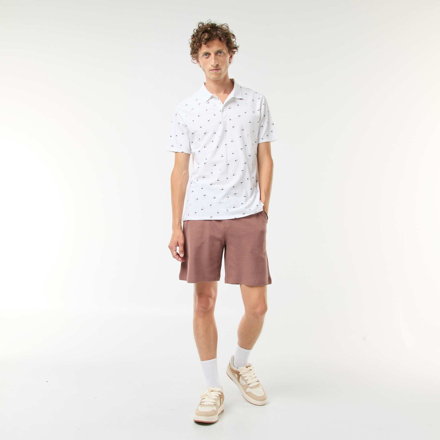Polo en maille piquée avec motif all-over BLANC