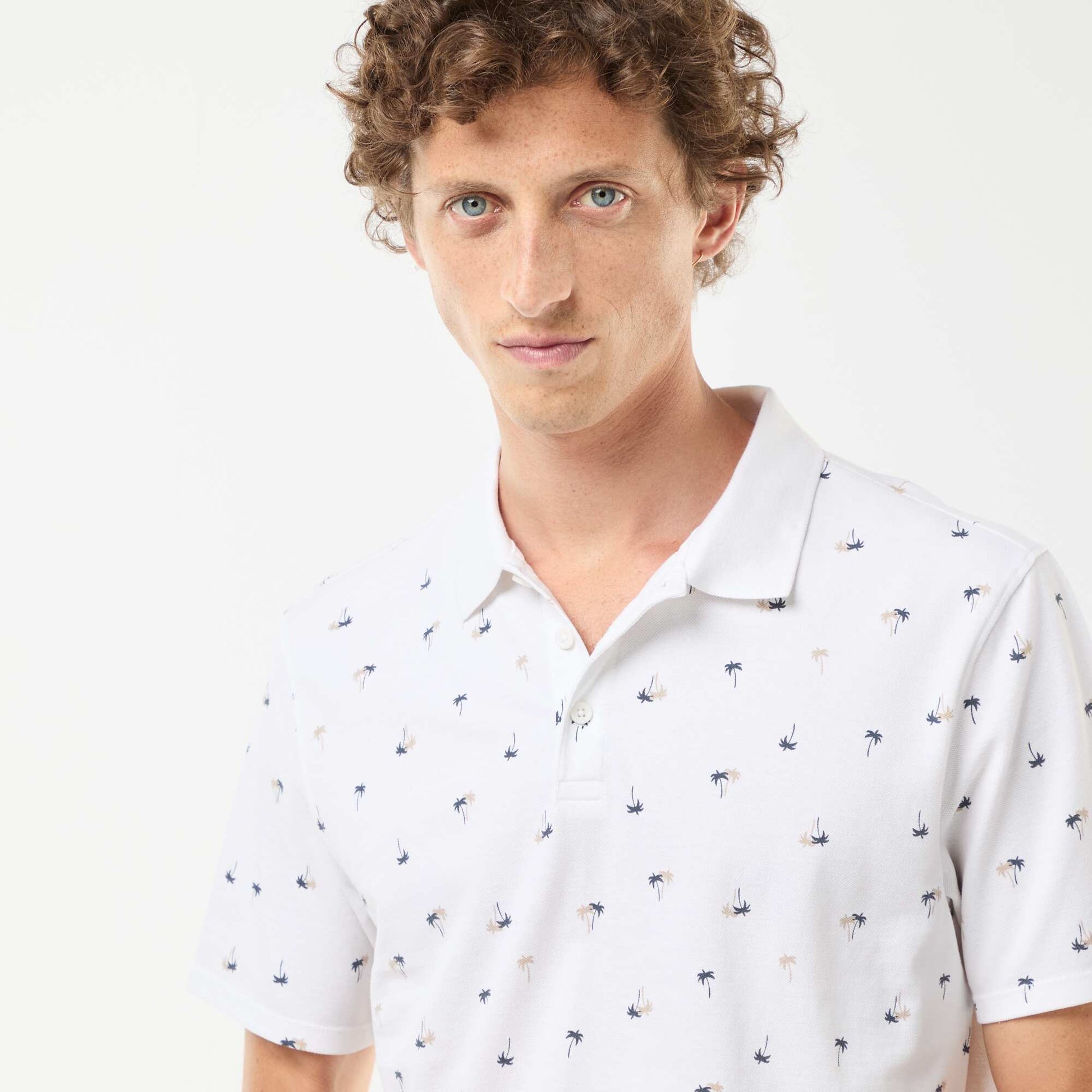 Polo en maille piquée avec motif all-over BLANC