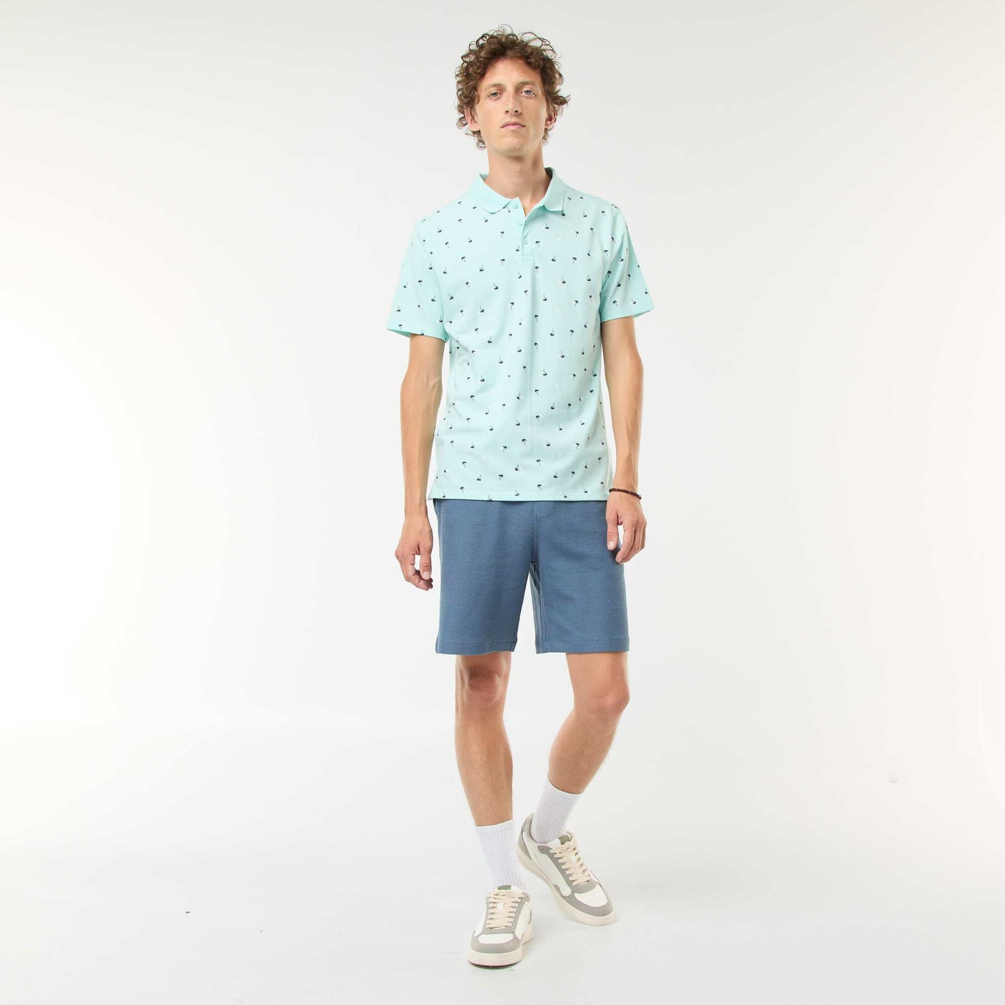 Polo en maille piquée avec motif all-over BLEU