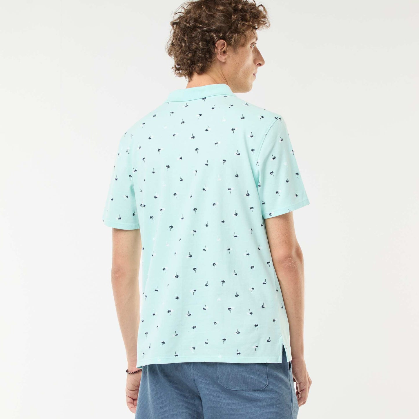 Polo en maille piquée avec motif all-over BLEU