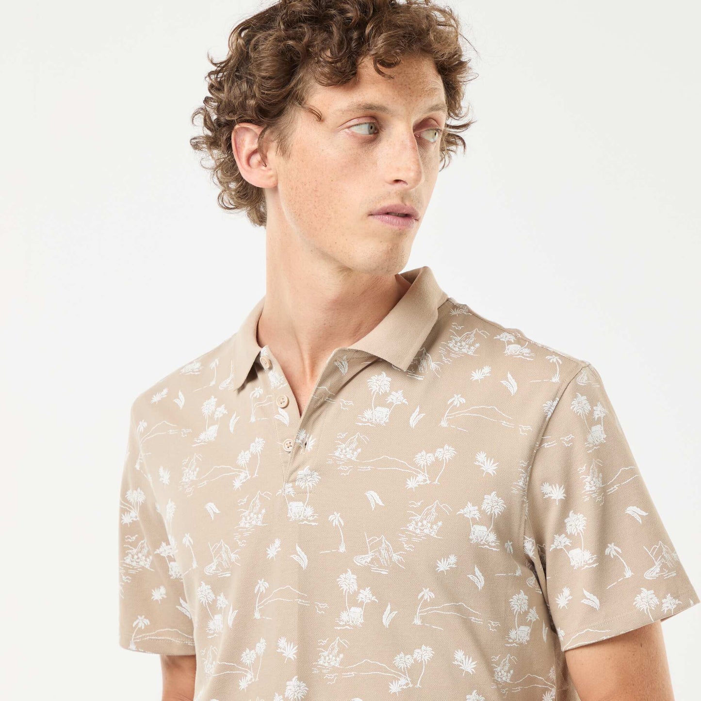 Polo en maille piquée avec motif all-over BEIGE