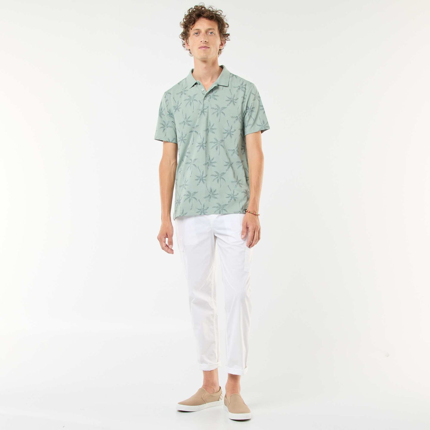 Polo en maille piquée avec motif all-over BLEU