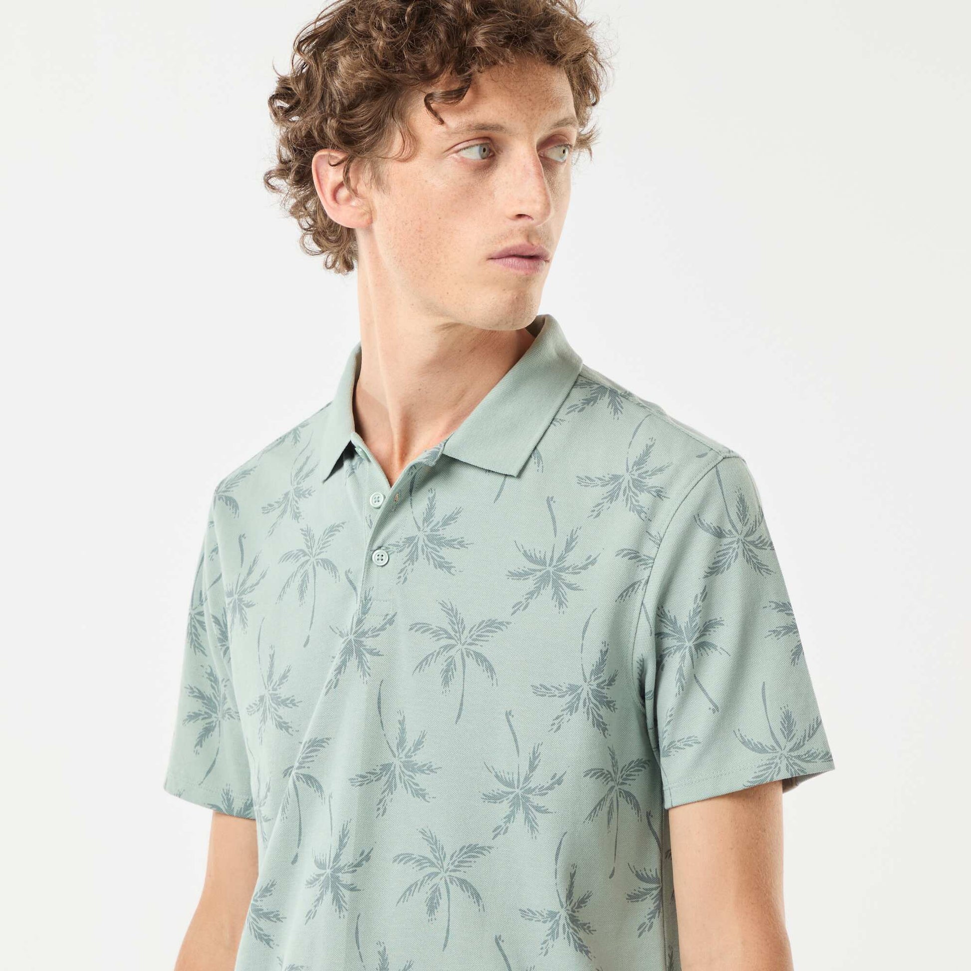 Polo en maille piquée avec motif all-over BLEU