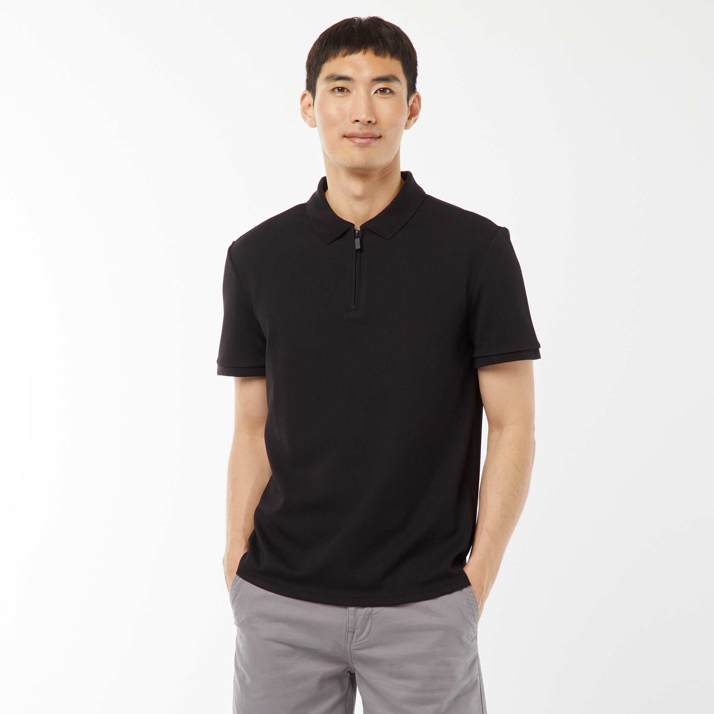 Polo en nid d'abeilles et col zippé NOIR