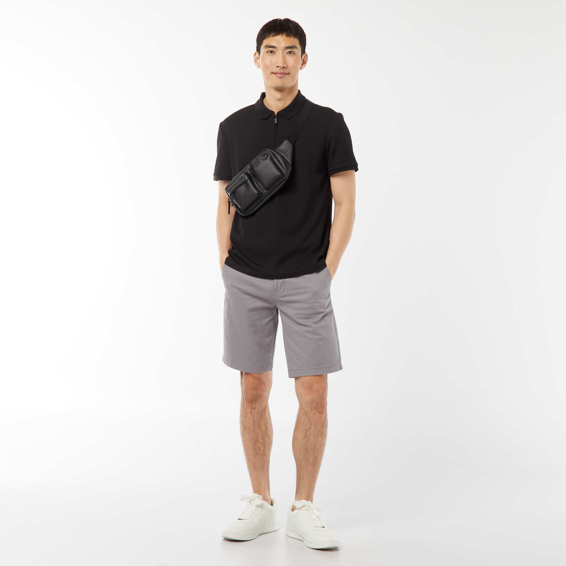 Polo en nid d'abeilles et col zippé NOIR