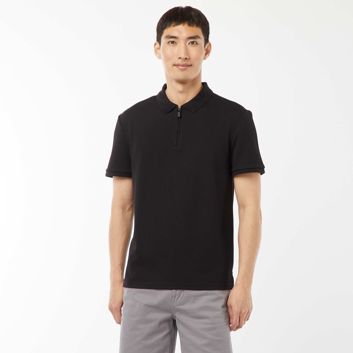 Polo en nid d'abeilles et col zippé NOIR
