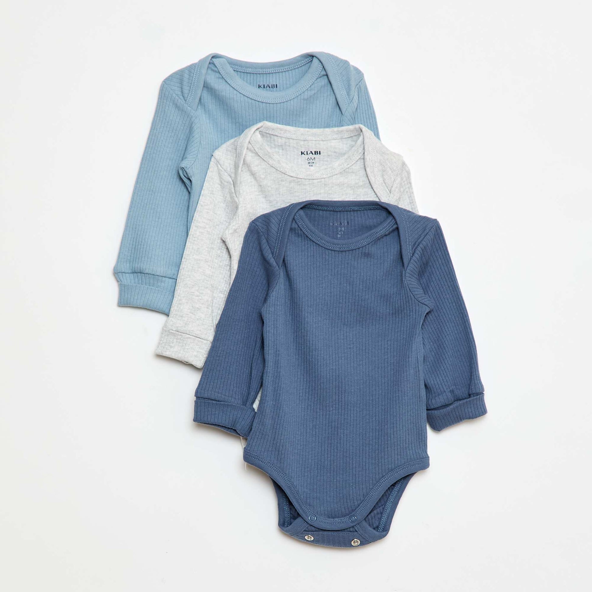 Lot de 3 bodies col US et manches longues BLEU