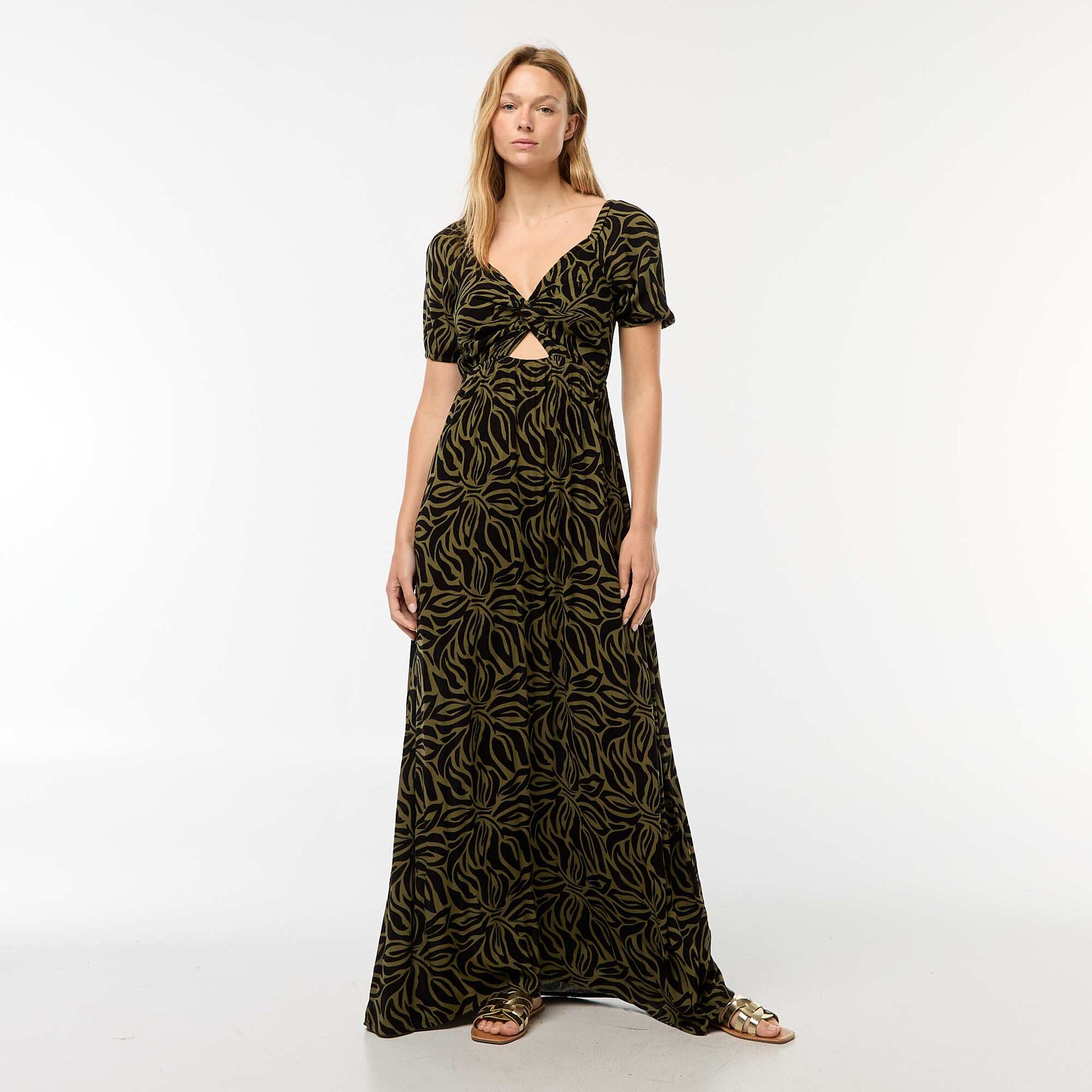 Robe longue imprimée avec fentes KAKI