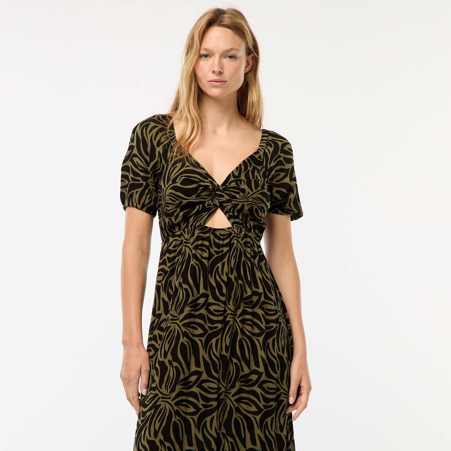 Robe longue imprimée avec fentes KAKI