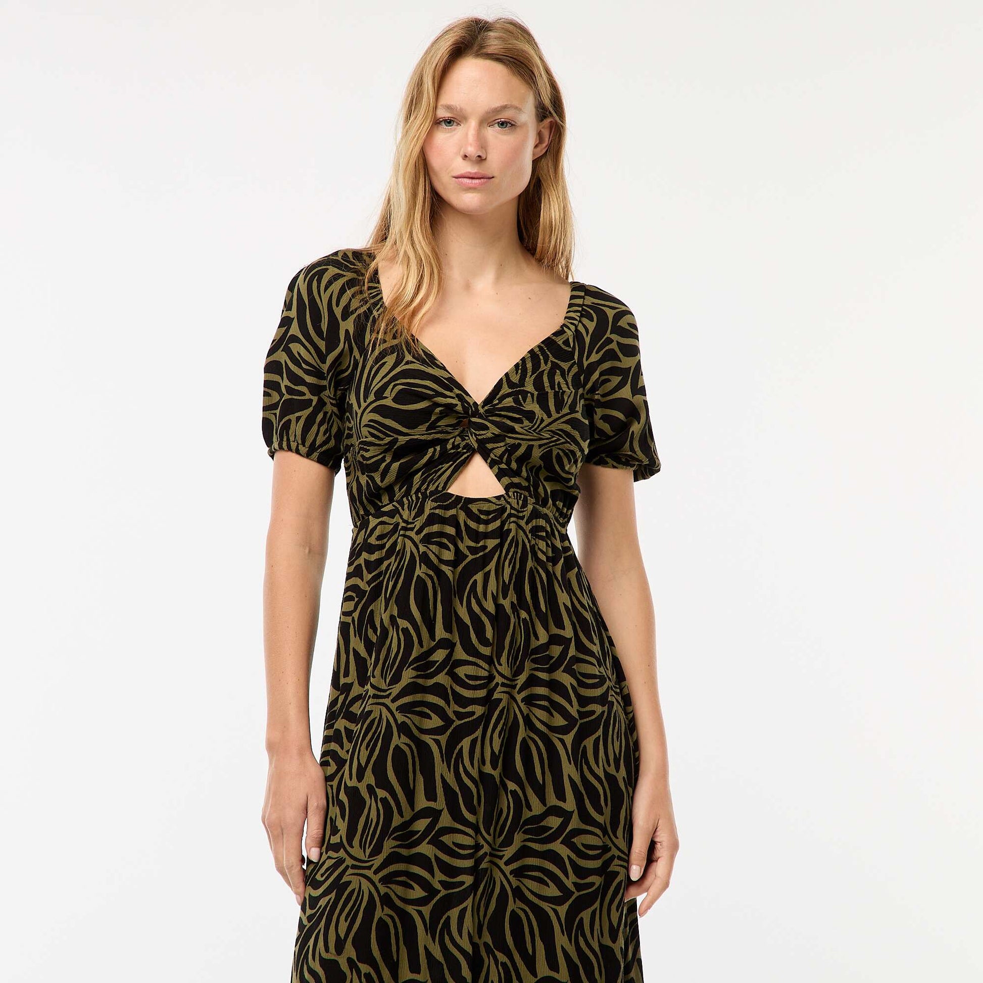 Robe longue imprimée avec fentes KAKI