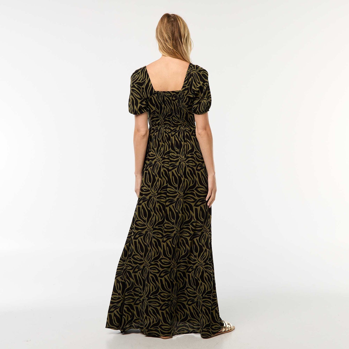 Robe longue imprimée avec fentes KAKI