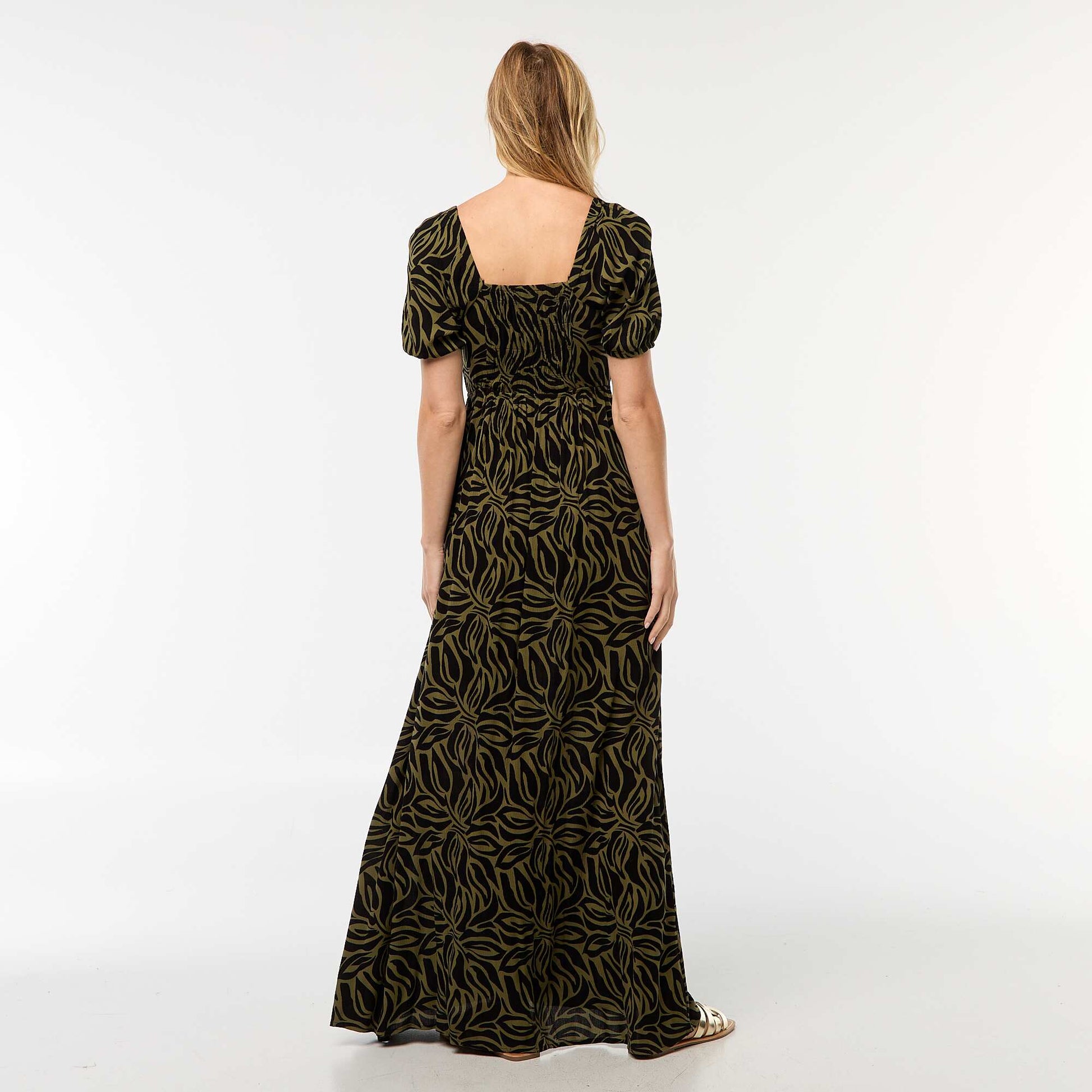 Robe longue imprimée avec fentes KAKI
