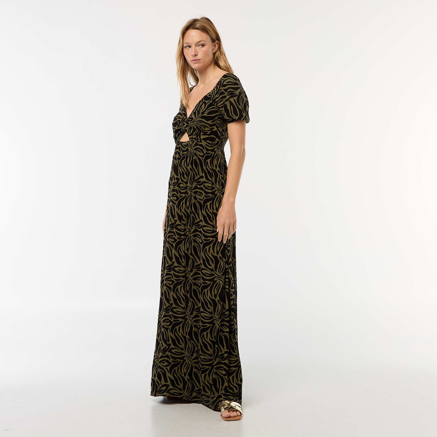 Robe longue imprimée avec fentes KAKI