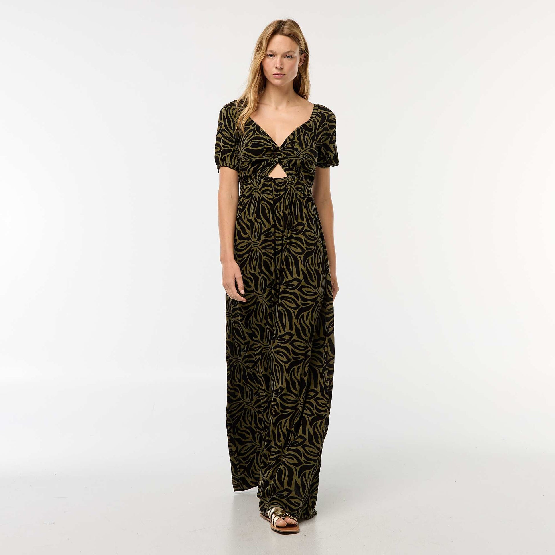 Robe longue imprimée avec fentes KAKI