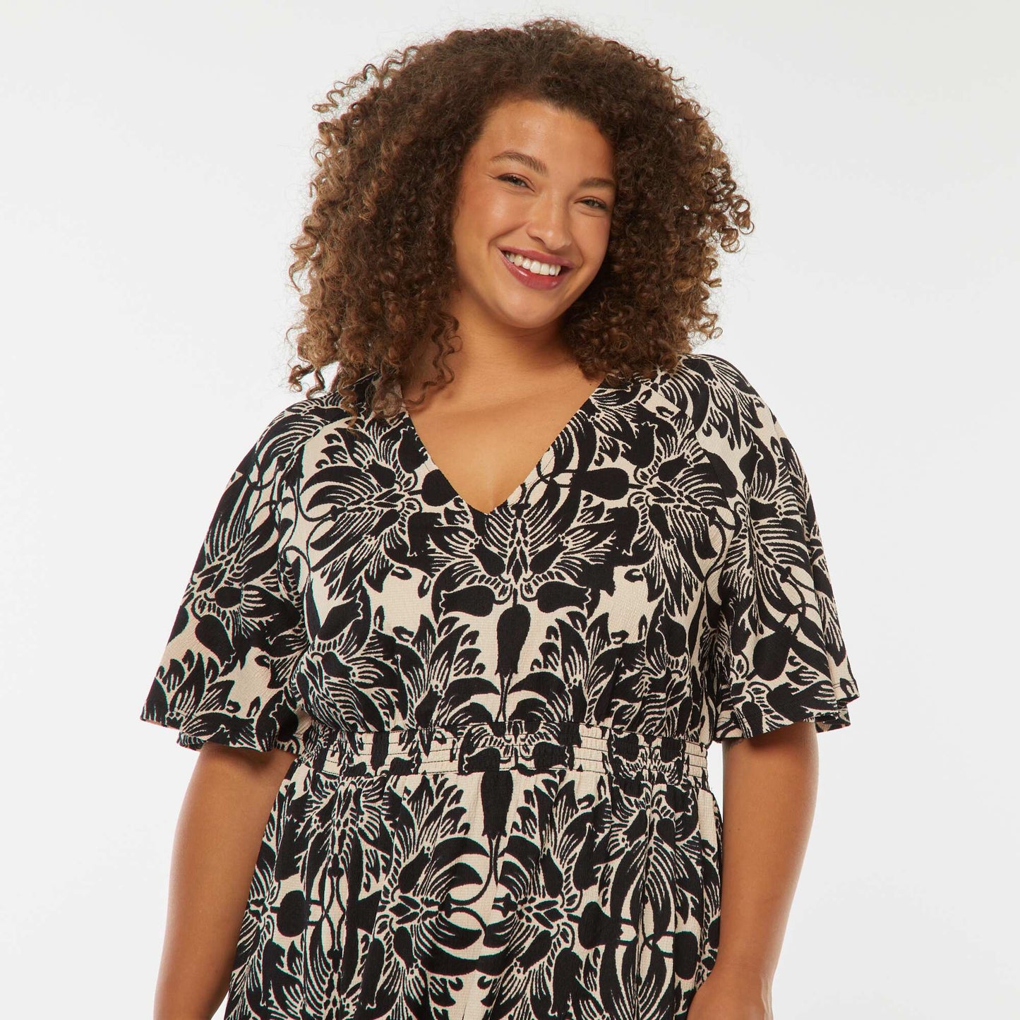 Robe longue unie en maille gaufrée BEIGE