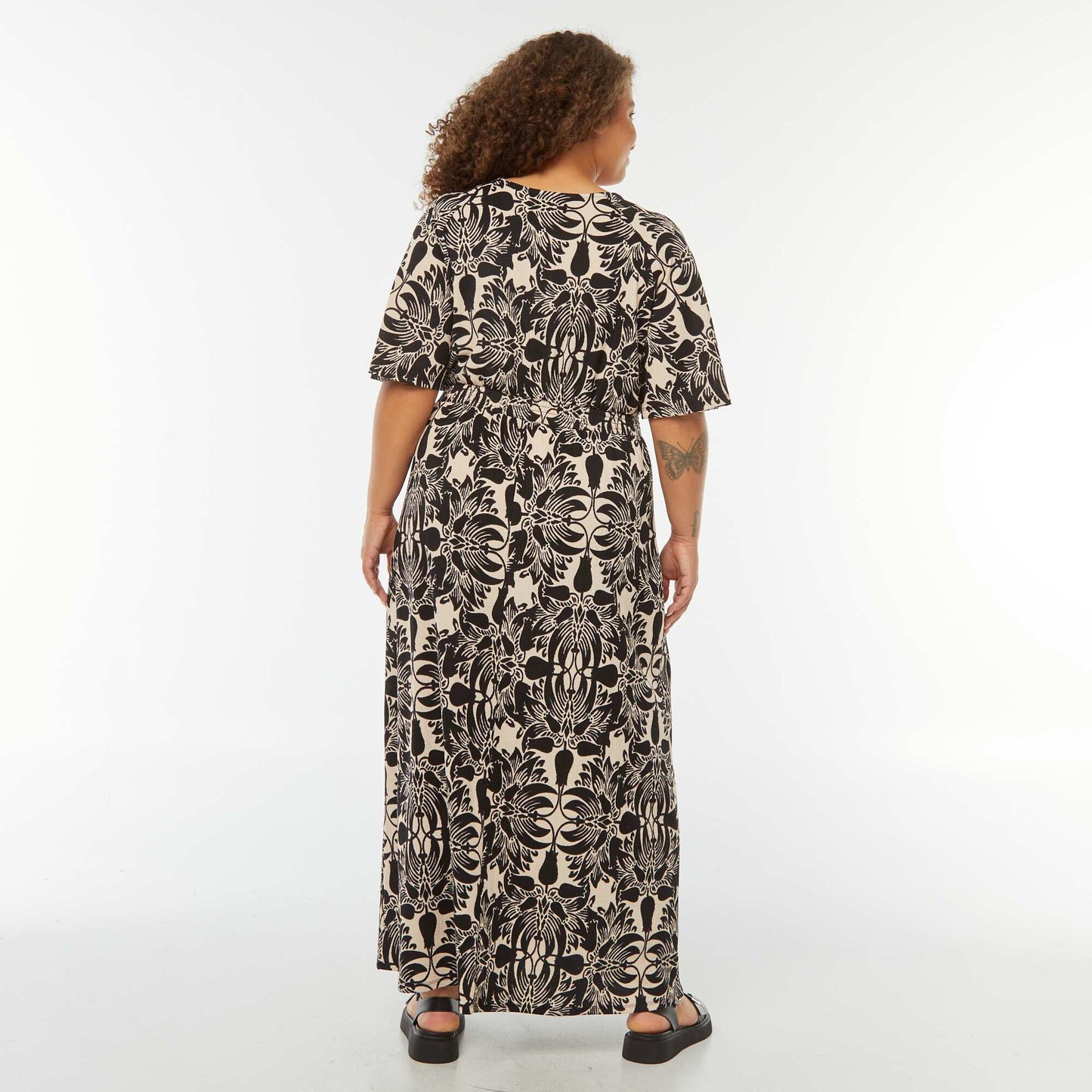 Robe longue unie en maille gaufrée BEIGE