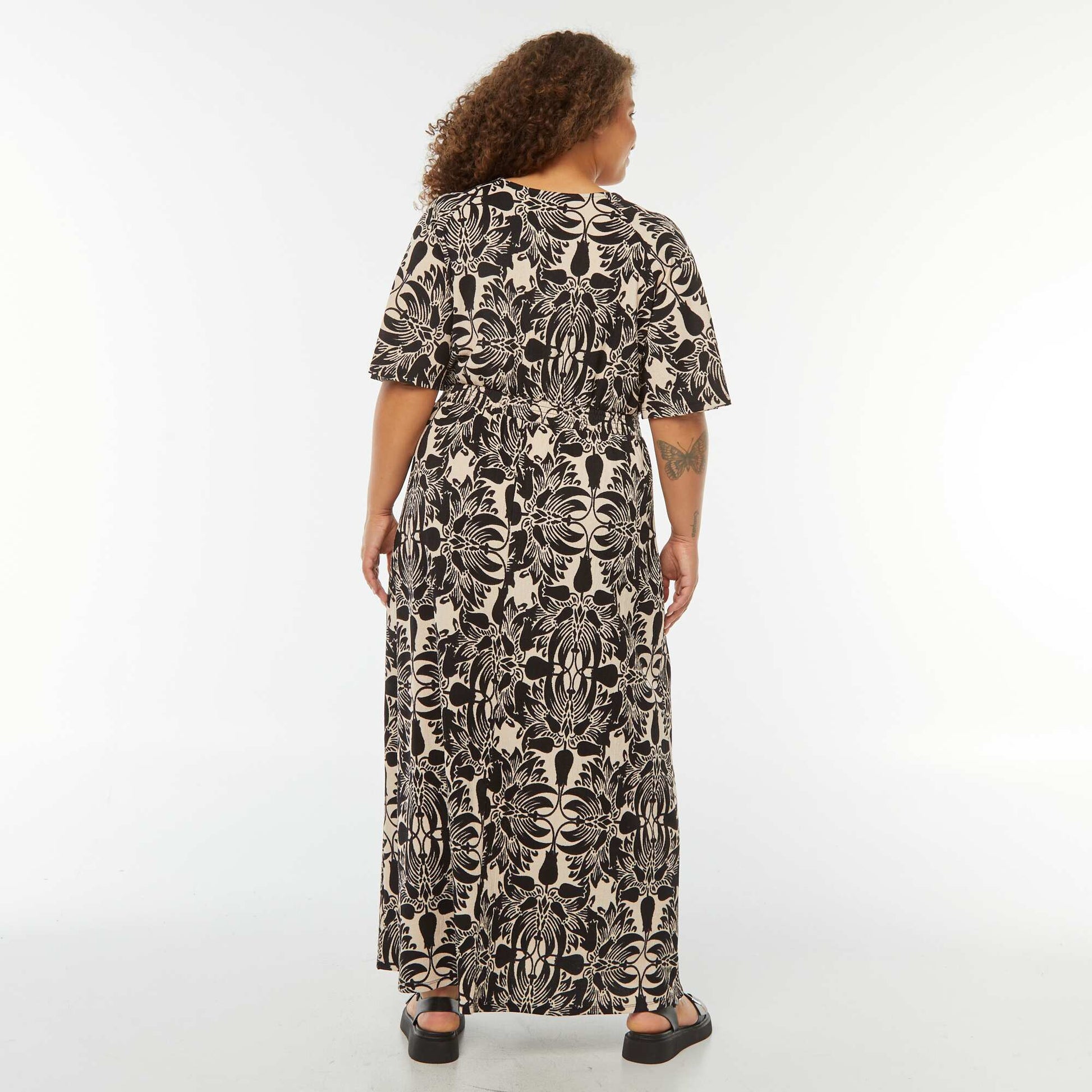 Robe longue unie en maille gaufrée BEIGE