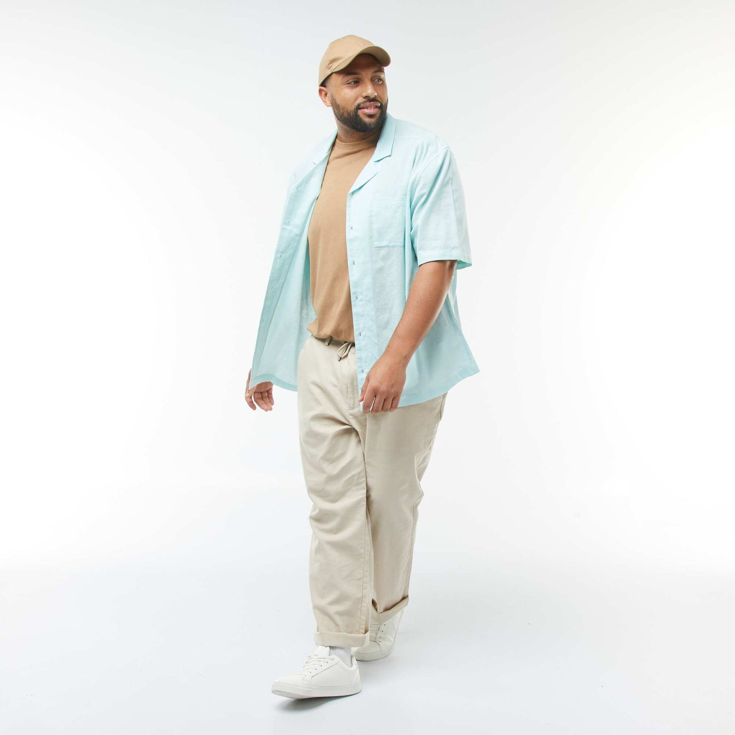 Chemise à manches courtes en lin mélangé BLEU