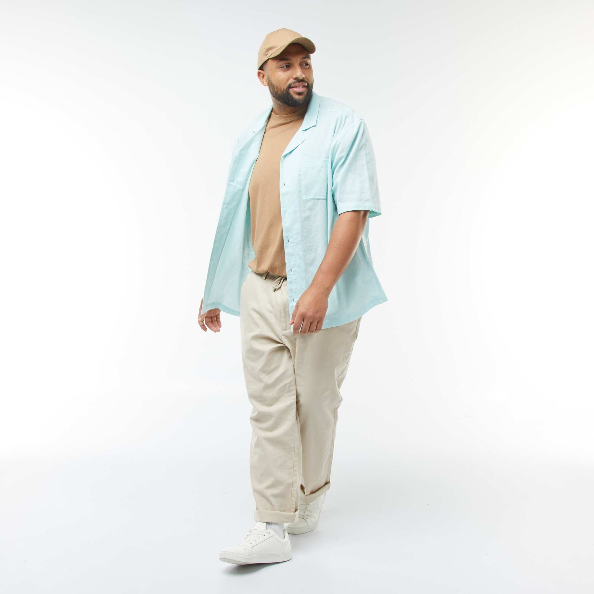 Chemise à manches courtes en lin mélangé BLEU