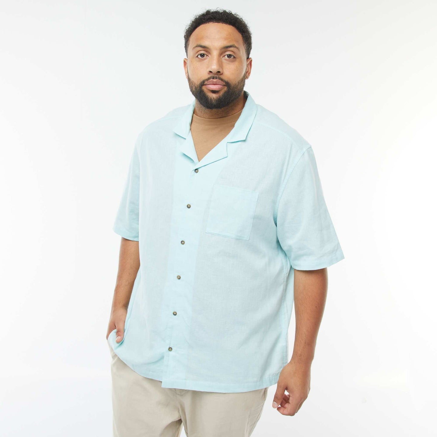 Chemise à manches courtes en lin mélangé BLEU