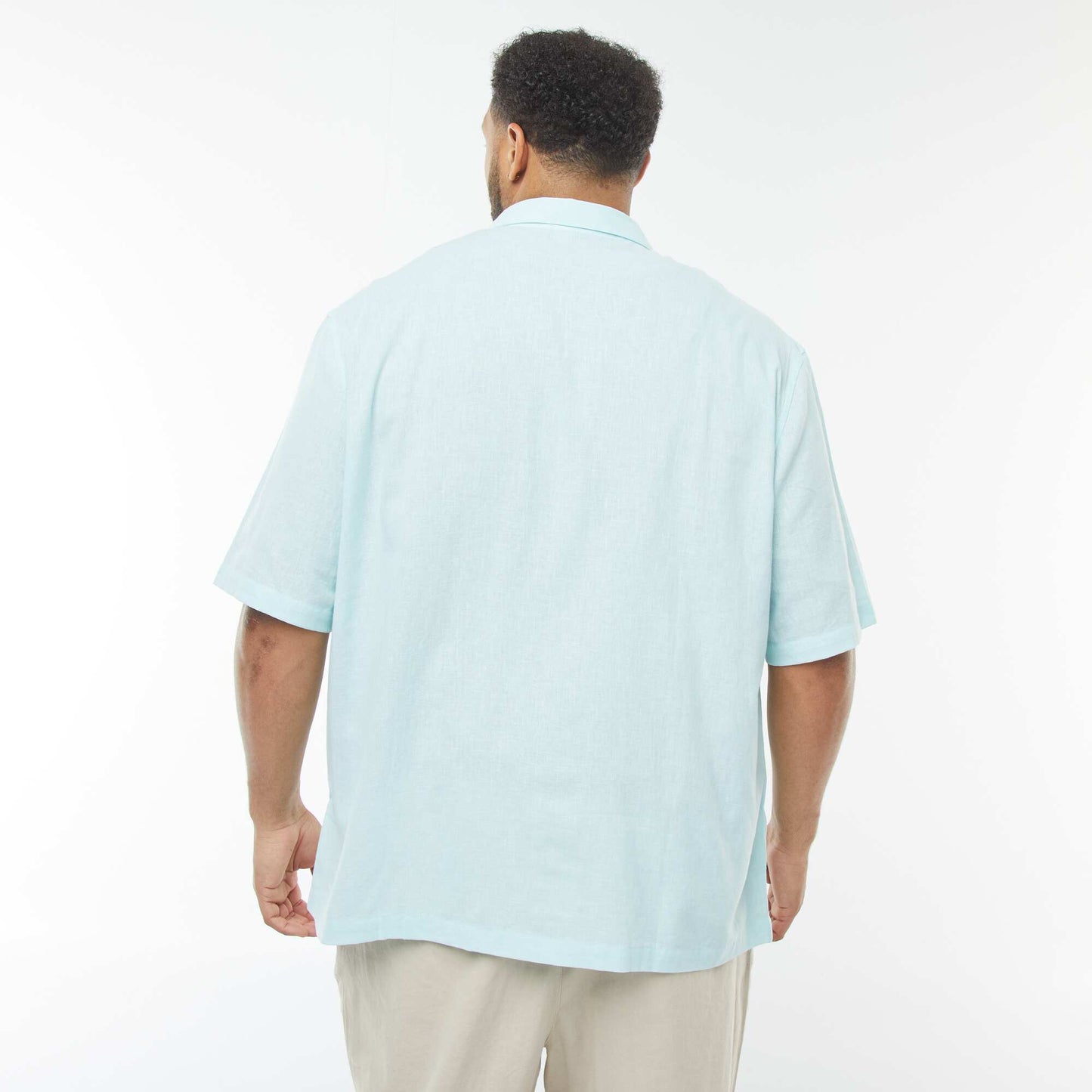 Chemise à manches courtes en lin mélangé BLEU