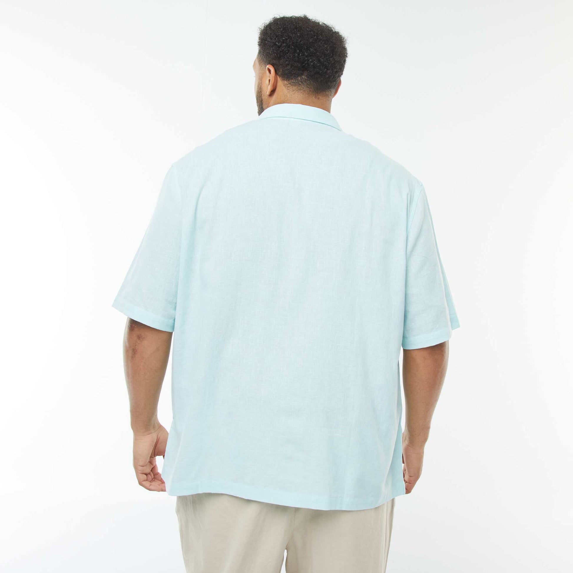 Chemise à manches courtes en lin mélangé BLEU