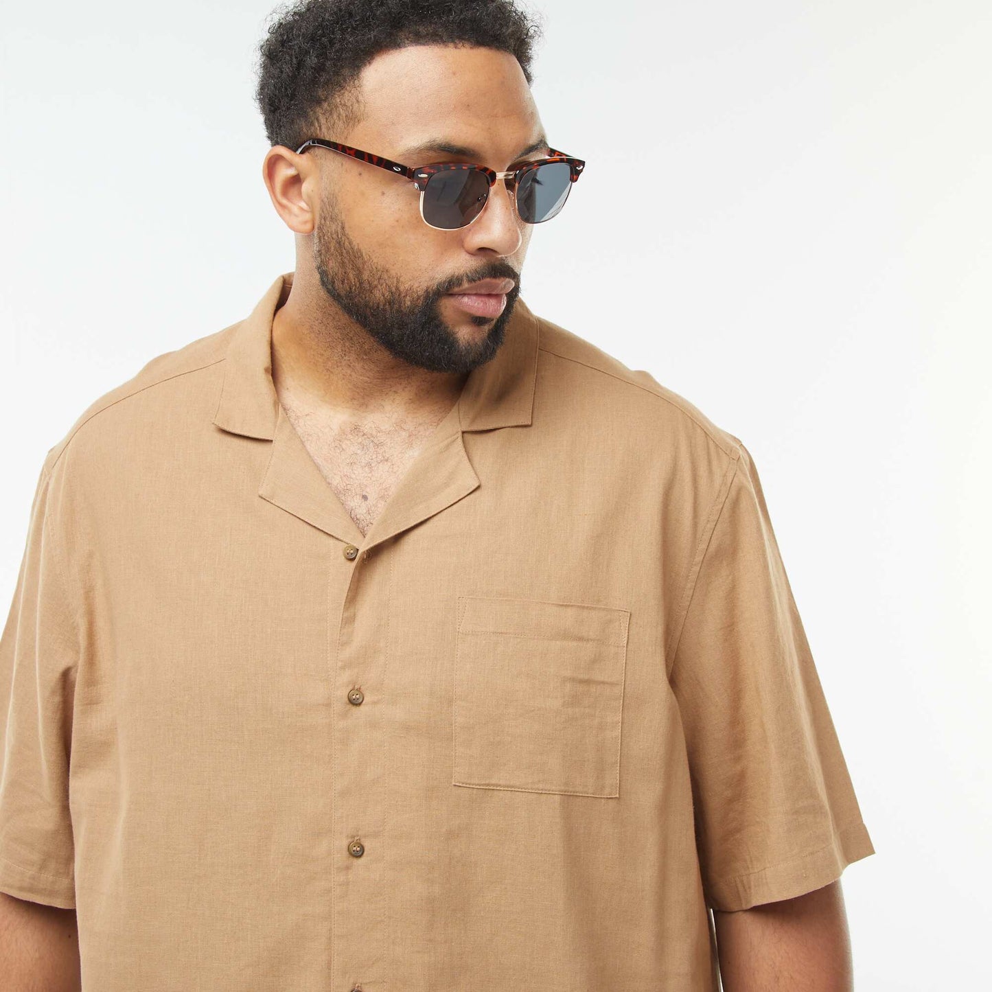 Chemise à manches courtes en lin mélangé BEIGE