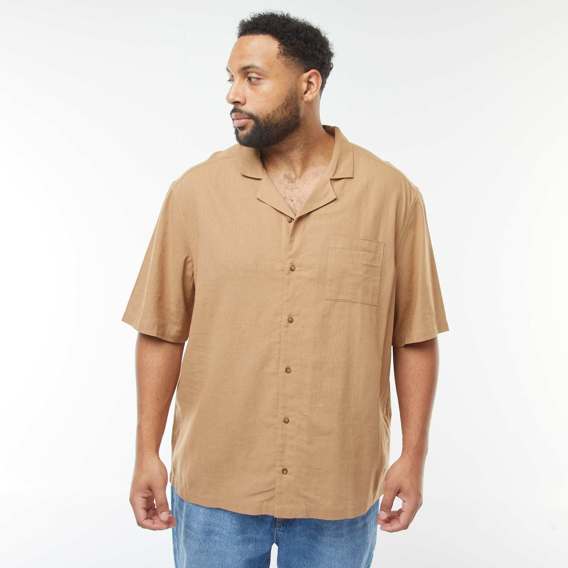 Chemise à manches courtes en lin mélangé BEIGE