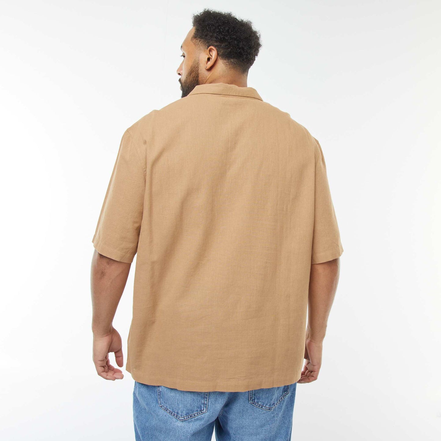 Chemise à manches courtes en lin mélangé BEIGE