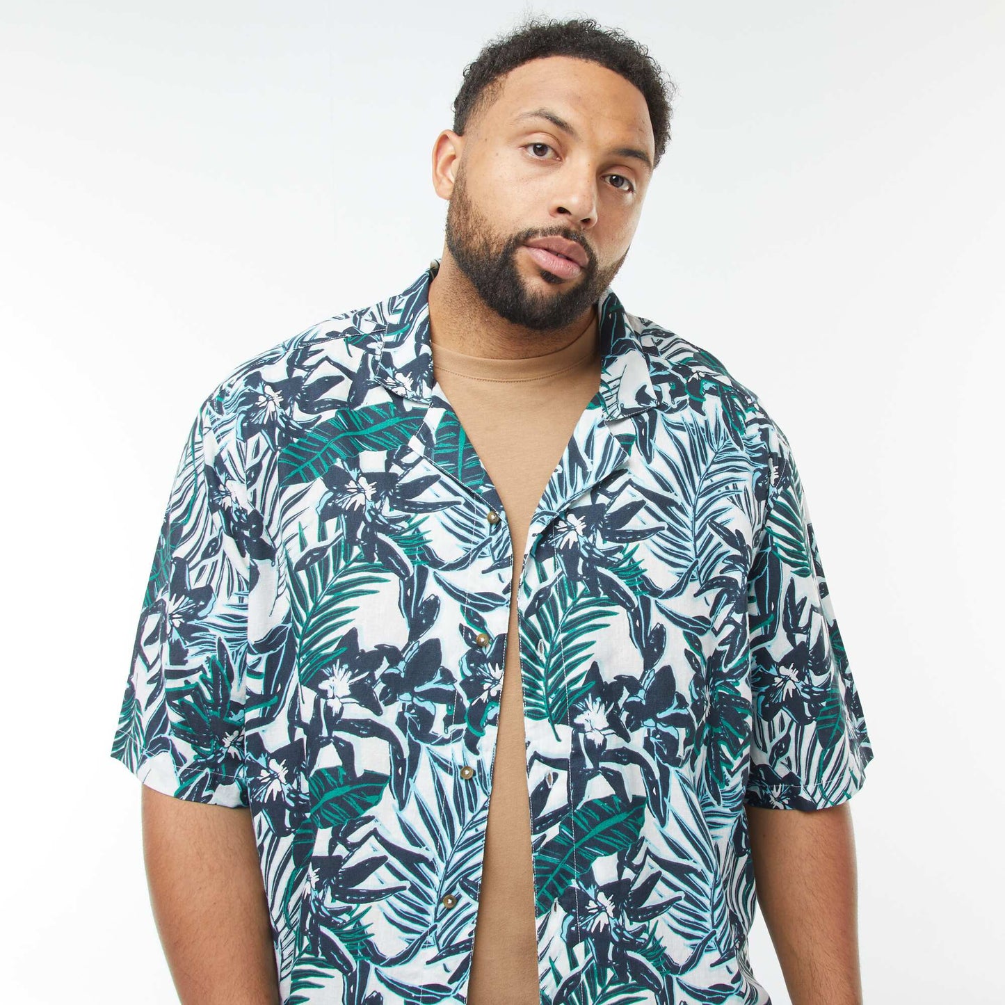 Chemise manches courtes avec motif à fleurs BLEU
