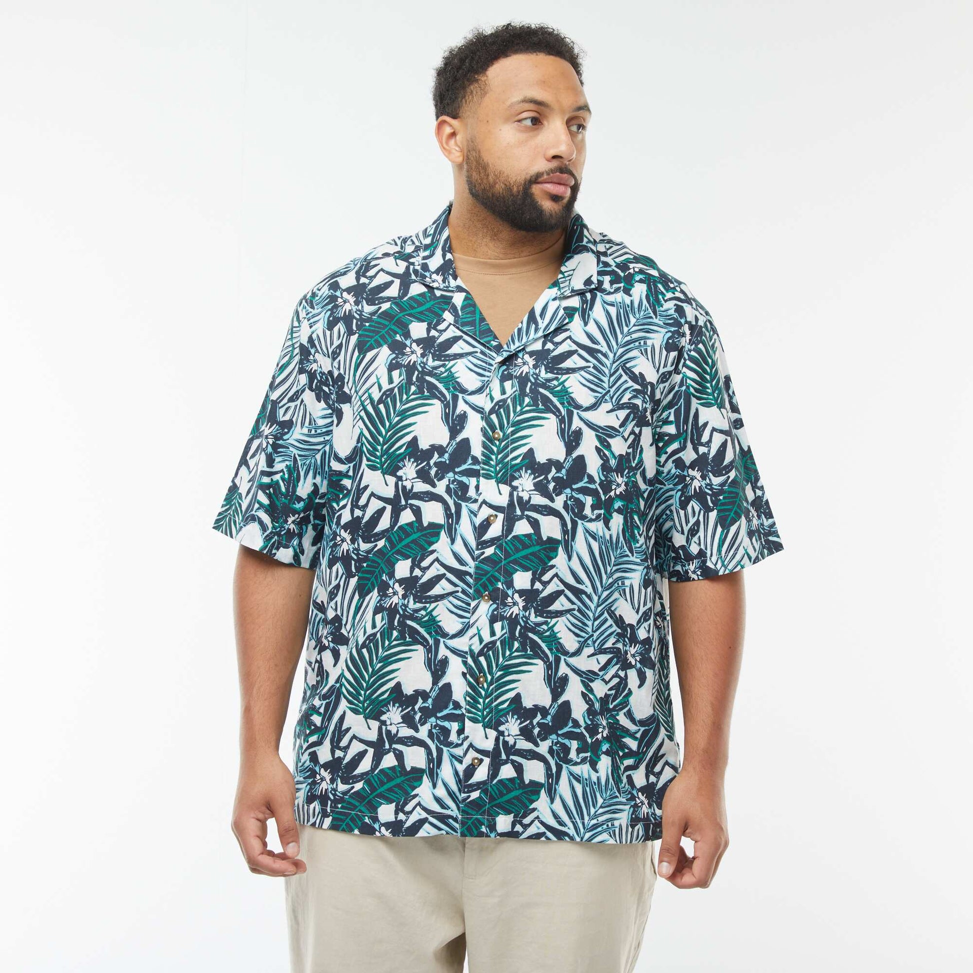 Chemise manches courtes avec motif à fleurs BLEU