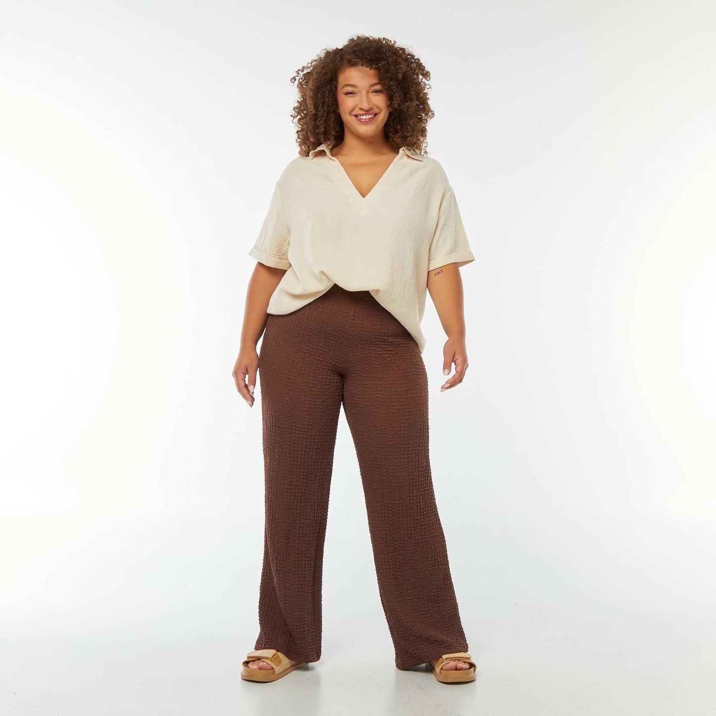 Blouse en gaze de coton avec col polo BLANC