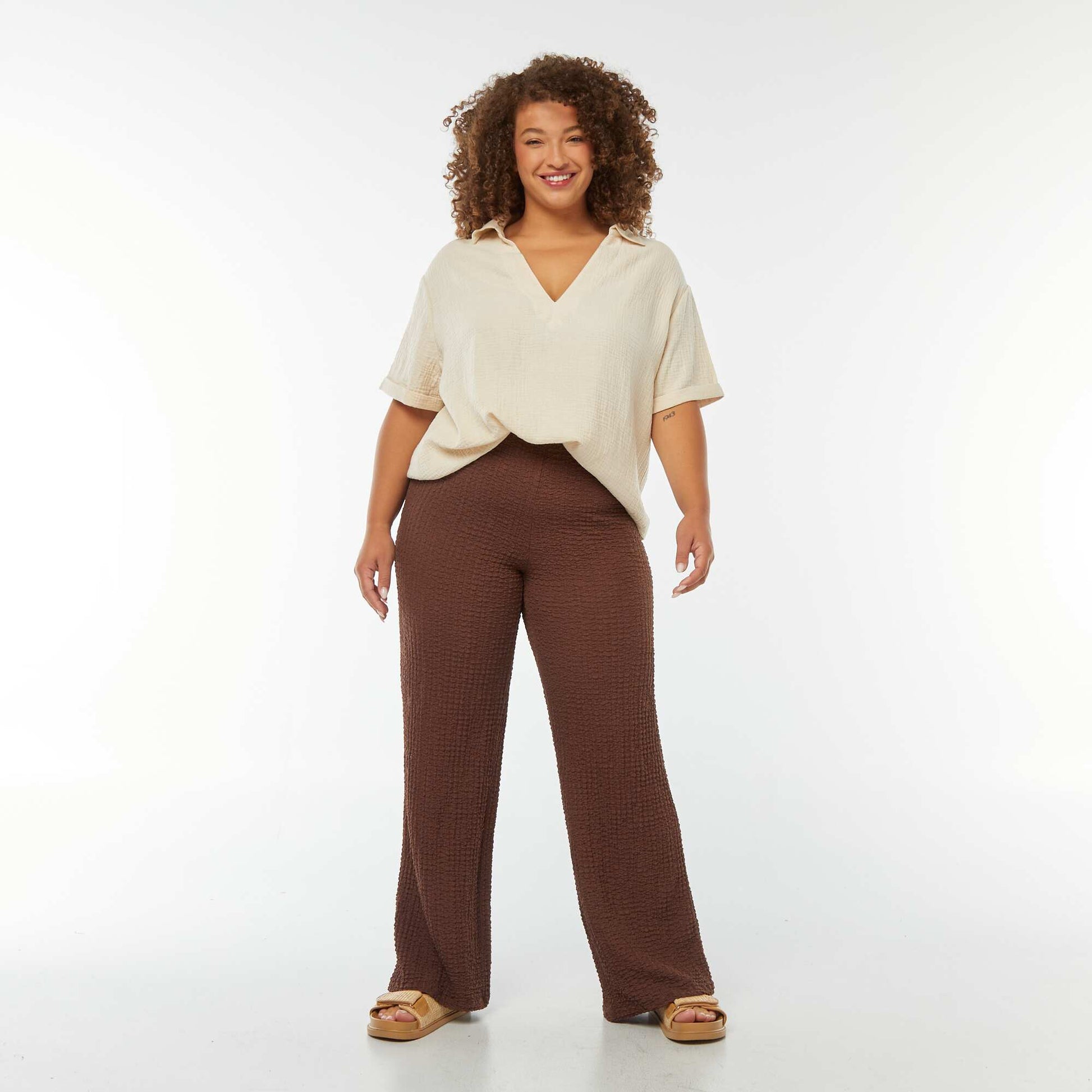 Blouse en gaze de coton avec col polo BLANC